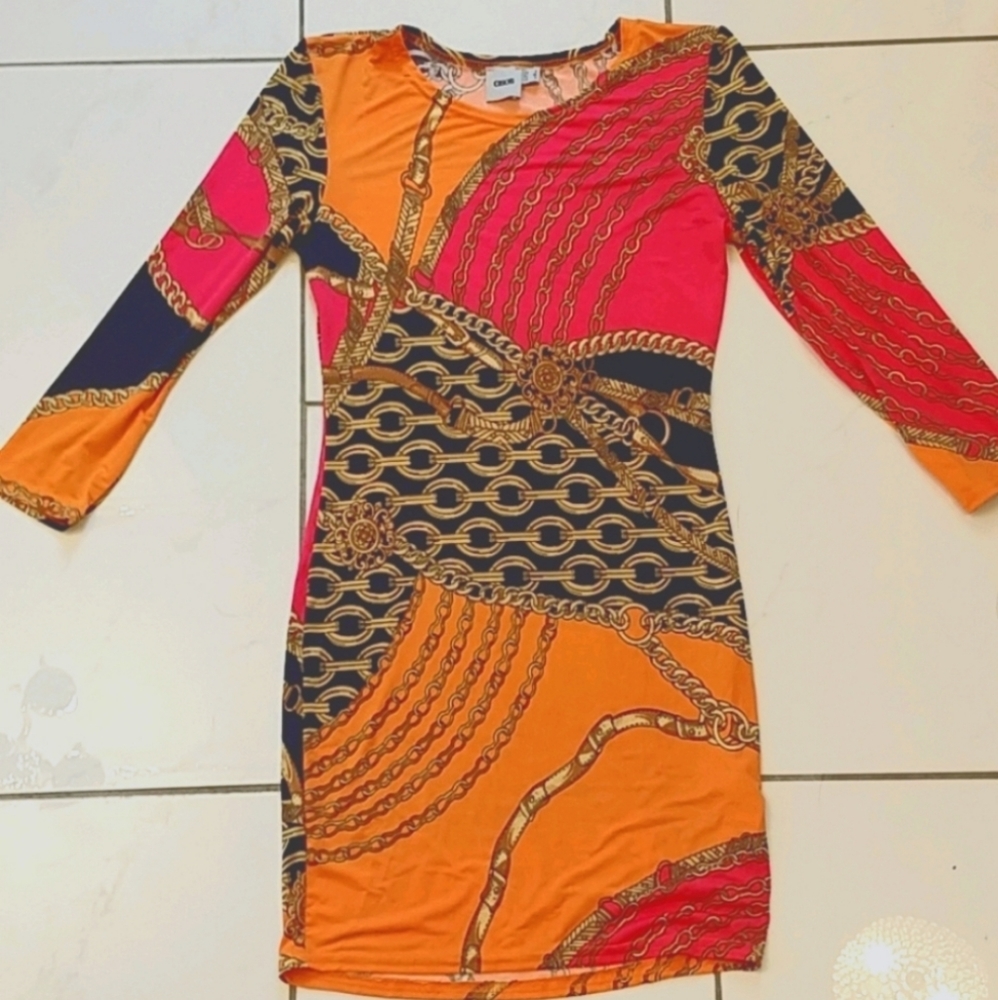 NEW 90s Chain Print Slinky Resort Bodycon Dress Asos